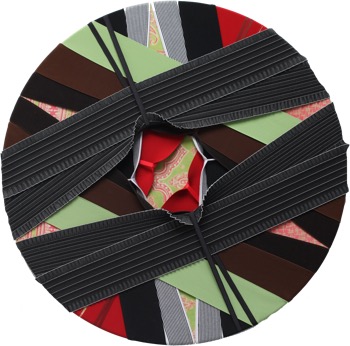 75 cm. Elastic bands/straps/textile on wooden panel
